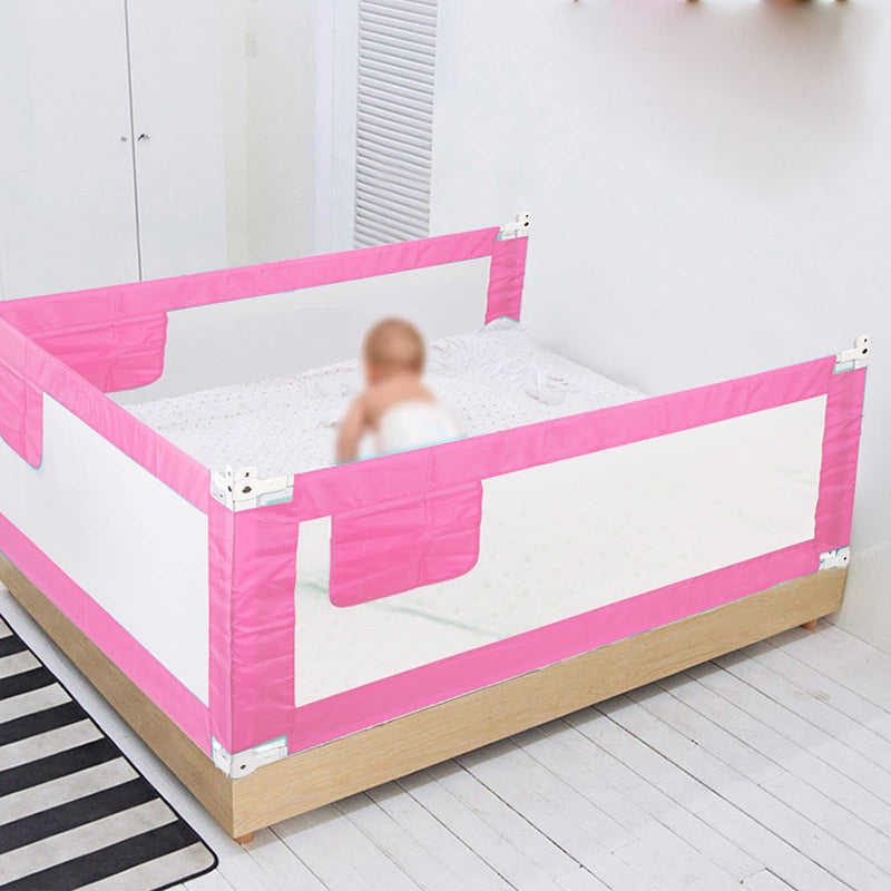 SAFE-O-KID - 3 Large (6ft/ 72 inches/183 cms / x 2.1 ft/ 25 inches/63 cms) Bedrail One-Hand Operate, Plain Washable Bed Rails Full Bed Size, Pack of 3, Pink