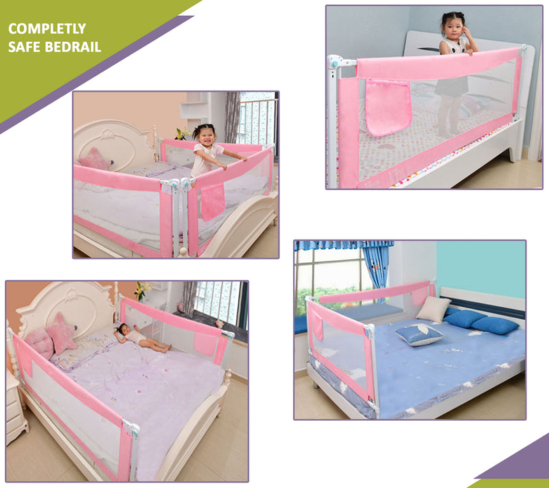 SAFE-O-KID - 3 Large (6ft/ 72 inches/183 cms / x 2.1 ft/ 25 inches/63 cms) Bedrail One-Hand Operate, Plain Washable Bed Rails Full Bed Size, Pack of 3, Pink
