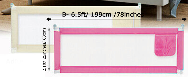 SAFE-O-KID Plain Bed Rail Guard (6.5 Ft*2.1 FT),Fit-All, Adjustable, Up & Down, 2MTR (78 * 25 Inch/199 * 63 cms),Pink,Pack of 1