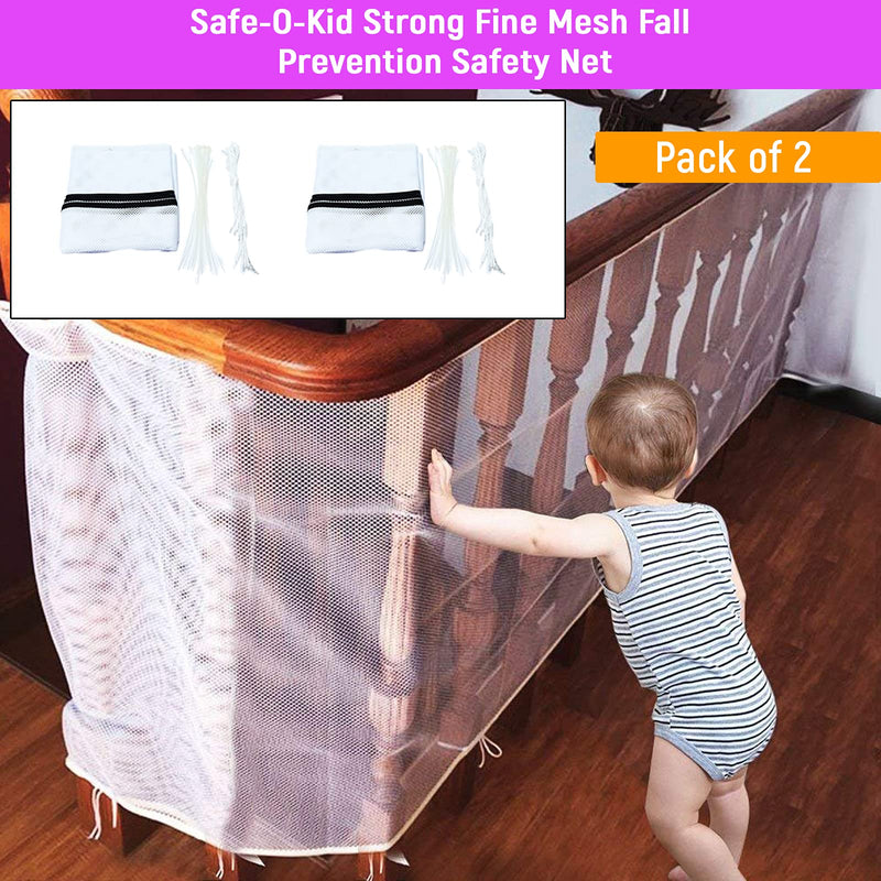 Safe-O-Kid - Baby Safety Net for Balcony Baby Protection Stairway Safety Net Protector, Baby Safety net for Staircase, Child Safety Product, Pack of 2, White