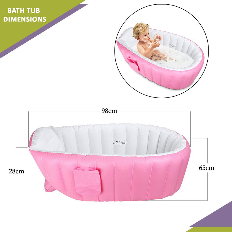 Safe-O-Kid Baby Bath Tub with Multipurpose Baby Shower Hat/Cap, European Safety Standard Inflatable Bathtub with Air Pump + Elegant Colorful Box for Extra Safety- Pink