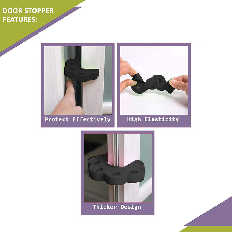 Safe-O-Kid- Pack of 2 Fit All Sleek Design Strong Silicone Door Stopper- Black