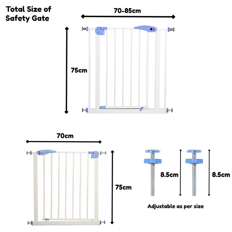 Safe-O-Kid- Pure Metal Baby Safety Gate (75-85 cm), Adjustable, 2 Way Auto Close, Barrier for Stairs, Door and Hallways, Dog/Pet Barrier Fence-Blue