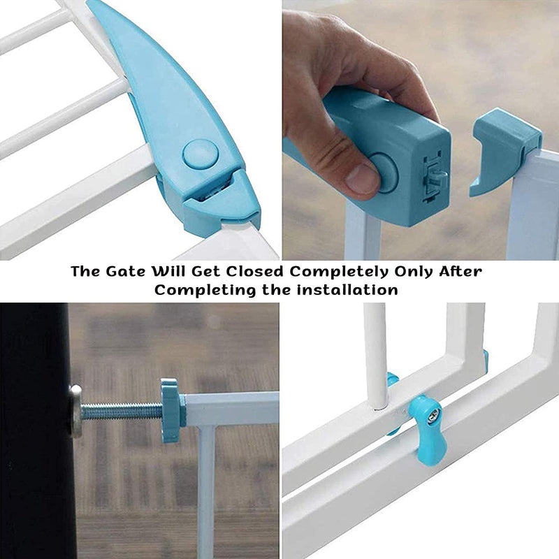 Safe-O-Kid- Pure Metal Baby Safety Gate (75-85 cm), Adjustable, 2 Way Auto Close, Barrier for Stairs, Door and Hallways, Dog/Pet Barrier Fence-Blue