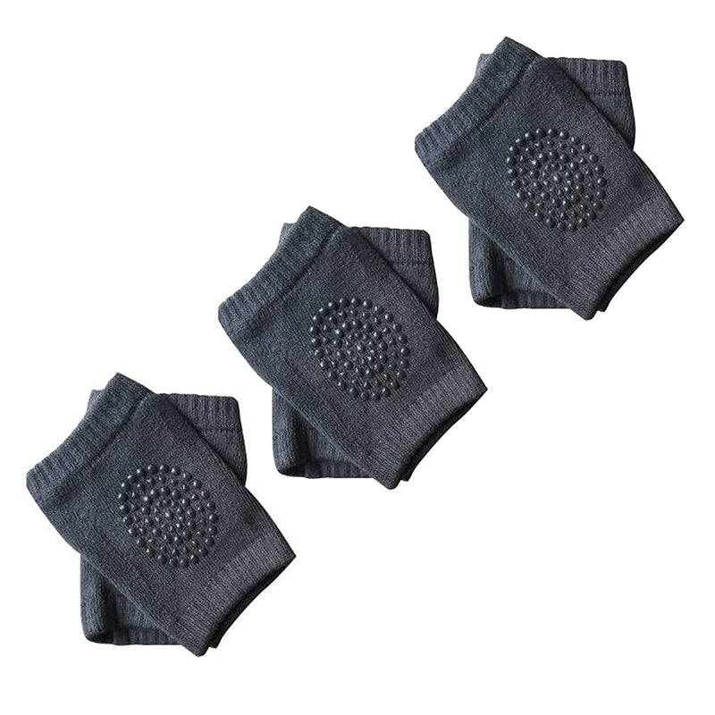 SAFE-O-KID- Pack of 3- Crawling Baby, Toddler, Infant Anti-Slip Elbow and Knee Pads/Guards-Dark Grey