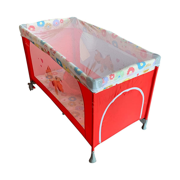 SAFE-O-KID Baby Crib/Cot Newly Launched, 2 in 1 Convertible Bedside Cot, Baby Playpen Playard for Kids/Toddlers, Mosquito Net, Zipper Door, Folding Baby Bed Cum Cot - Red & White