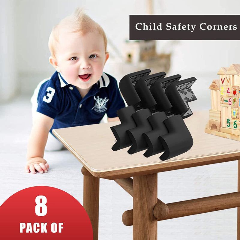 Safe-O-Kid 8 Corner Guards/Cushions/Bumpers/Protector, L-Shaped, Small, for Child Safety & Babyproofing, Black, Pack of 8