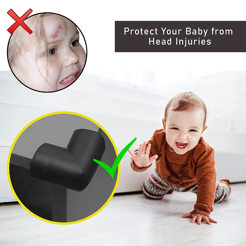 Safe-O-Kid 16 Corner Guards/Cushions/Bumpers/Protector, L-Shaped, Small, for Child Safety & Babyproofing, Black