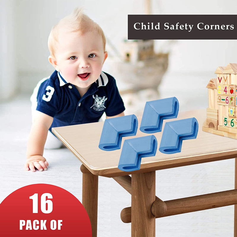 Safe-O-Kid 16 Corner Guards/Cushions/Bumpers/Protector, L-Shaped, Small, for Child Safety & Babyproofing, Blue