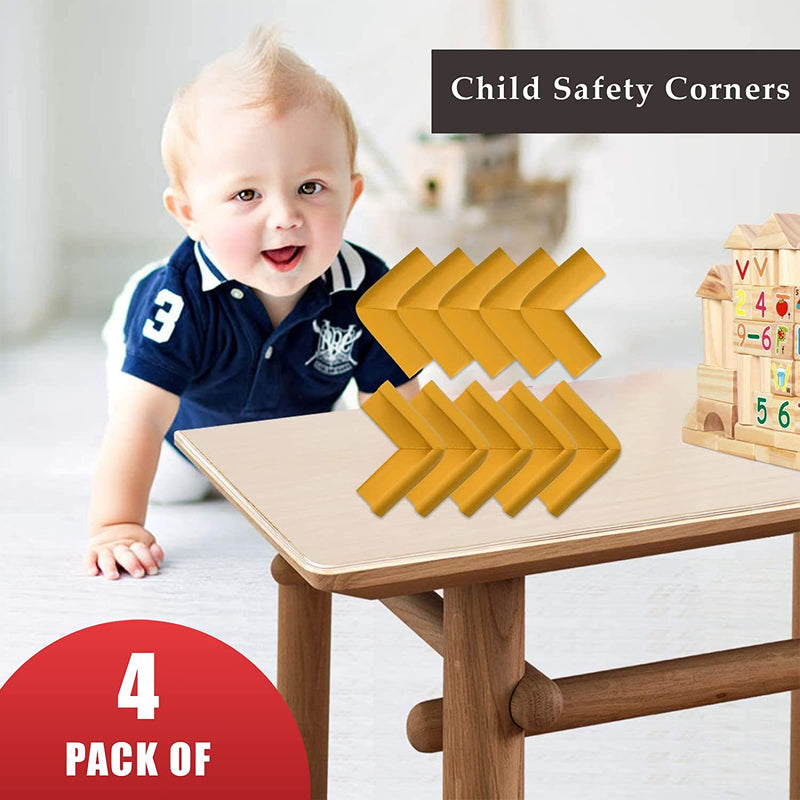 Safe-O-Kid - Pack of 4 -Density L-Shaped Large Nbr Corner Cushions - Light Brown