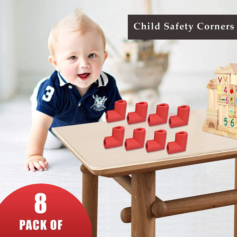 Safe-O-Kid 8 Corner Guards/Cushions/Bumpers/Protector, L-Shaped, Small, for Child Safety & Babyproofing, Red, Pack of 8