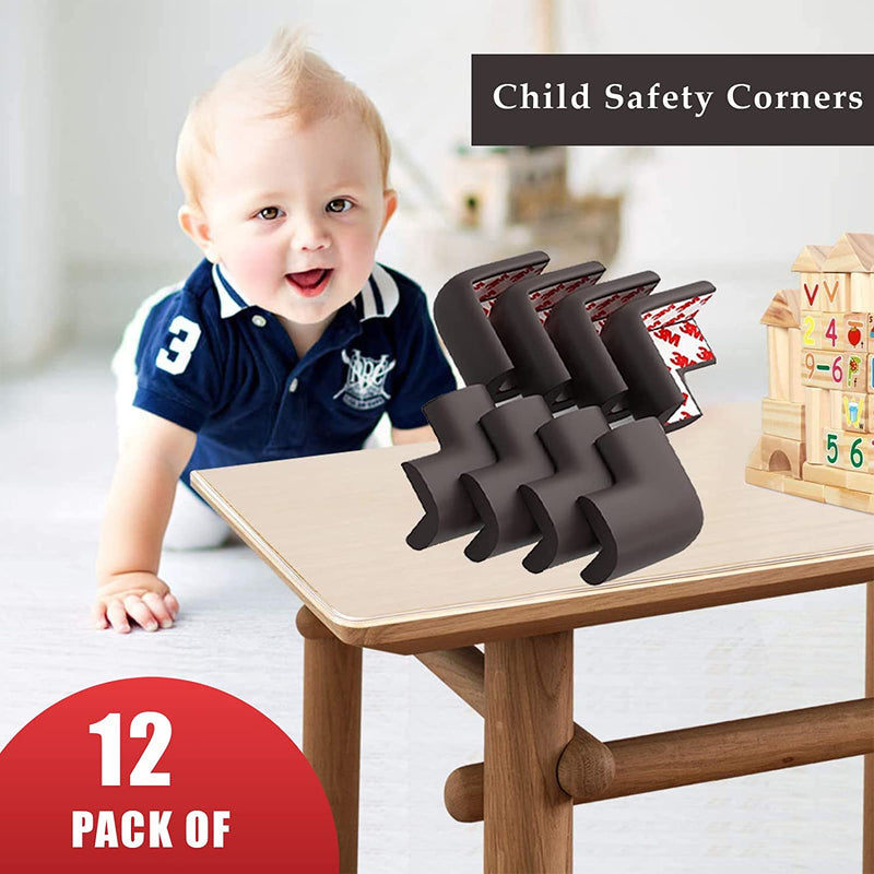 Safe-O-Kid 12 Corner Guards/Cushions/Bumpers/Protector, L-Shaped, Small, for Child Safety & Babyproofing, Brown, Pack of 12