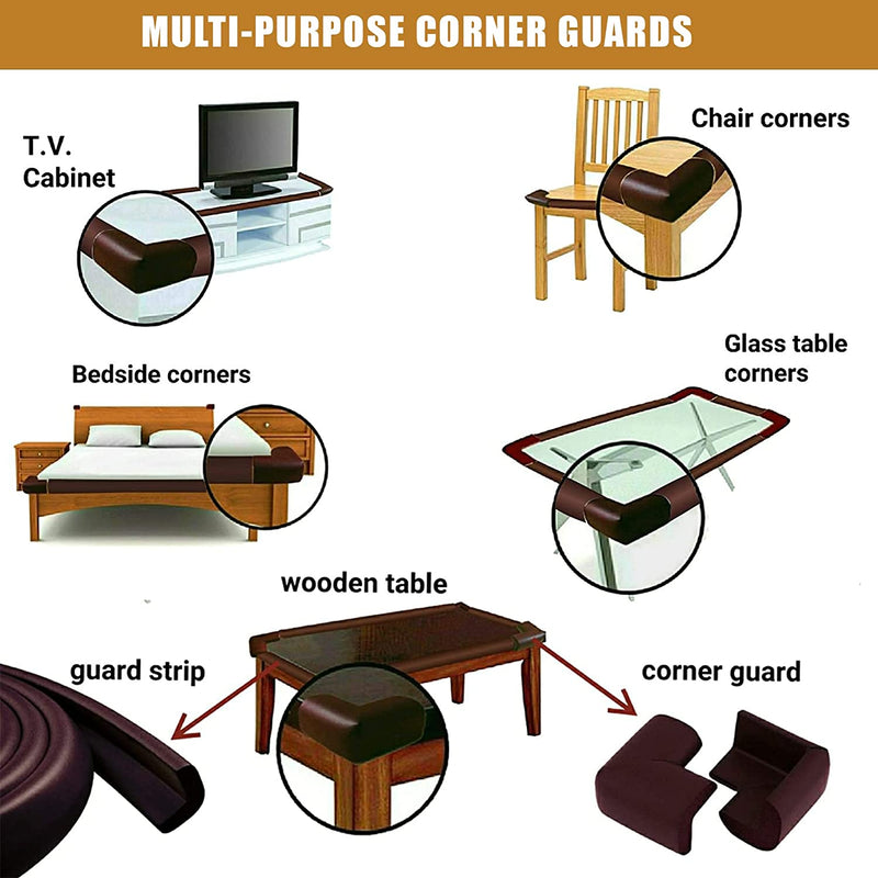 Safe-O-Kid 4 Corner Guards/Cushions, U-Shaped, Large Size - Extra Thick, Pack of 4, Brown
