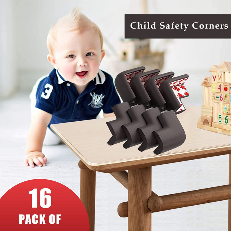 Safe O Kid Corner GuardsCushions, U Shaped, Large Size Extra Thick, Brown, Pack of 16