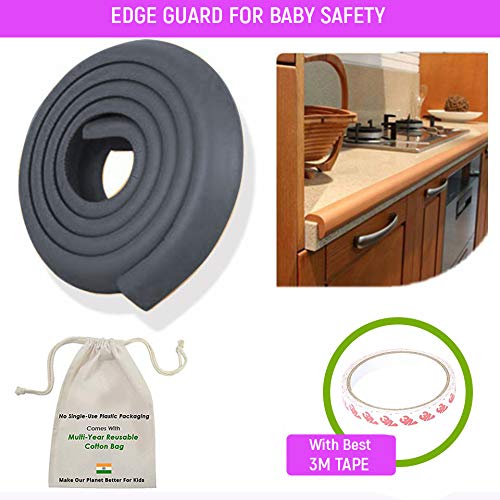 Safe-O-Kid (Set of 20) Baby Proofing Combo of L-Shaped 2 mtr Long Mini 4 Edge Guards with 16 Corner Protectors for Sharp Edges for Babies- Black
