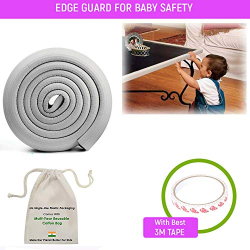 Safe-O-Kid (Set of 5) Baby Proofing Combo of L-Shaped 2 mtr Long Mini Edge Guard with 4 Corner Protectors for Sharp Edges for Babies- Grey