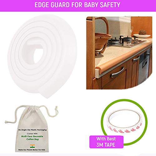 Safe-O-Kid (Set of 20) Baby Proofing Combo of L-Shaped 2 mtr Long 4 Edge Guards with 16 Corner Protectors for Sharp Edges for Babies- Cream