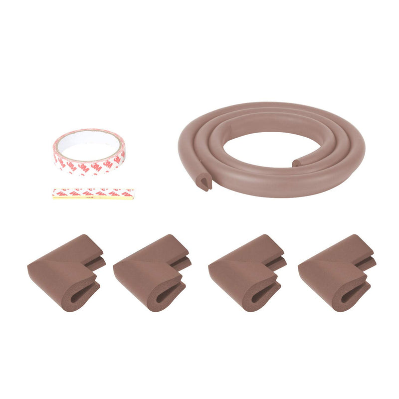 Safe-O-Kid - Unique High Density 2 mtr Long U - Shaped 2 Edge Guards with 8 Corner Cushions - Brown