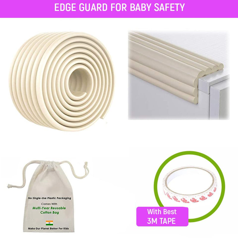 Safe-O-Kid (Set of 4), Soft Cushioned 6.4 Ft / 2 Mtr Multi Functional Edge Guards with Strong 3M Adhesive, Safety for Sharp Edges for Babies- Beige