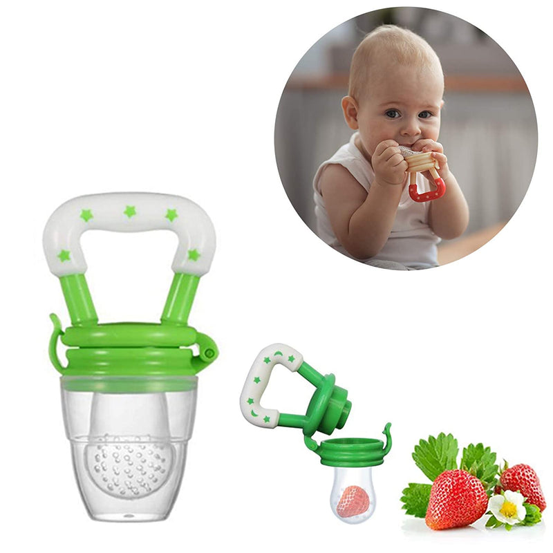 Safe-O-Kid- Pack of 1- BPA Free; Veggie Feed Nibbler; Silicone Food/Fruit Nibbler; Soft Pacifier/Feeder for Baby (for 9+ Months Babies)- Green