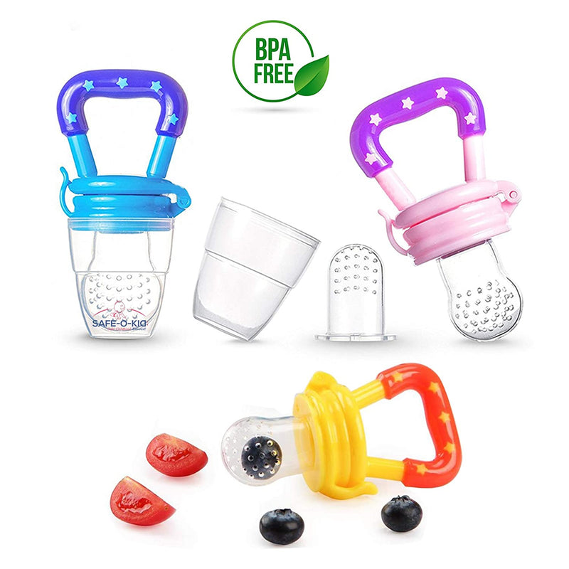 Safe-O-Kid BPA-Free, Veggie Feed Fruit Nibbler/Silicone Food, Soft Pacifier/Feeder for Baby (M Size for 6-9 Months Babies, Green) - Pack of 2