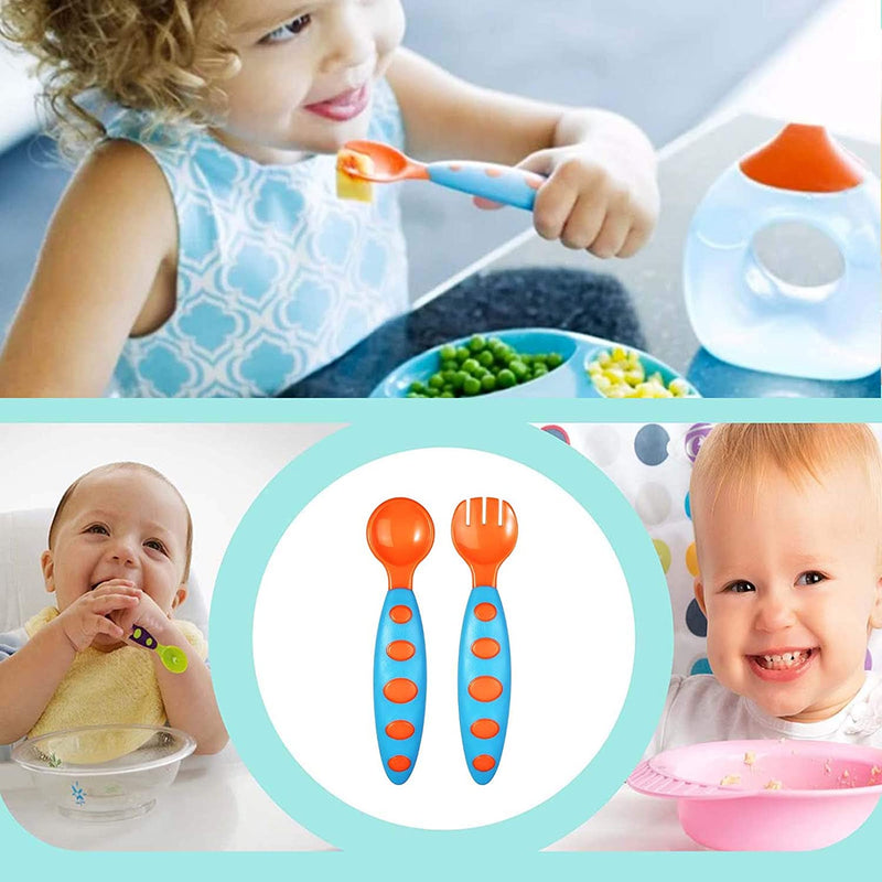 Safe-O-Kid Pack of 2, BPA Free Extra Safe Silicone Feeding/Training Spoon with Box for Baby- Blue & Orange