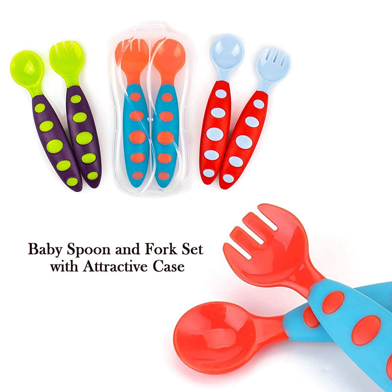 Safe-O-Kid Pack of 4, BPA Free Extra Safe Silicone Feeding/Training Spoon with Box for Baby- Blue & Orange