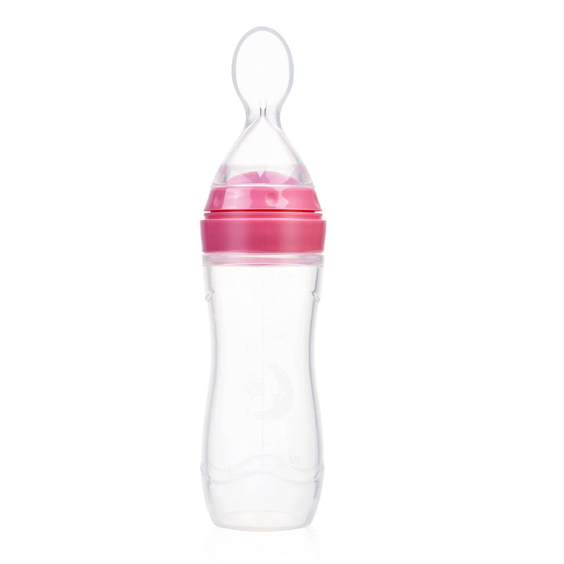 Safe-O-Kid 1 Easy Squeezy Silicone Food Feeder Spoon (Soft Tip) Bottle, Pink, 90ml, Pack of 1