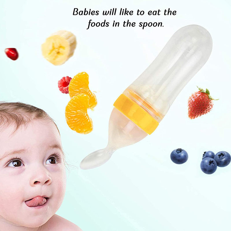 Safe-O-Kid 1 Easy Squeezy Silicone Food Feeder Spoon (Soft Tip) Bottle, Yellow, 90ml, Pack of 1