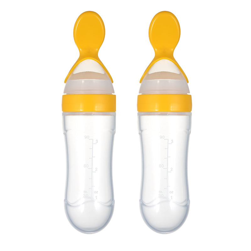 Safe-O-Kid 2 Easy Squeezy Silicone Food Feeder Feeder Spoon (Soft Tip) Bottle, Yellow, 90ml, Pack of 2