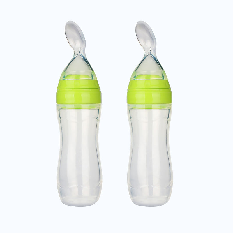 Safe-O-Kid 2 Easy Squeezy Silicone Food Feeder Feeder Spoon (Soft Tip) Bottle, Green, 90ml, Pack of 2