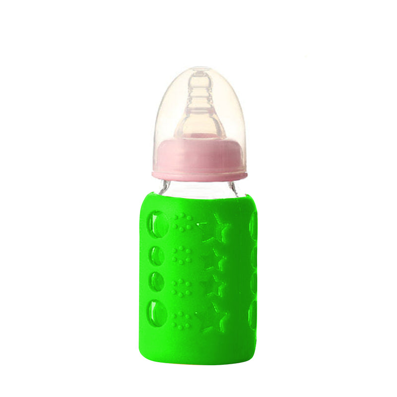 Safe-O-Kid - Pack of 2 - Silicone Baby Feeding Bottle Cover, Sleeve, Holder, Insulated Protection, All Bottle Types, Medium 120 ml, Green