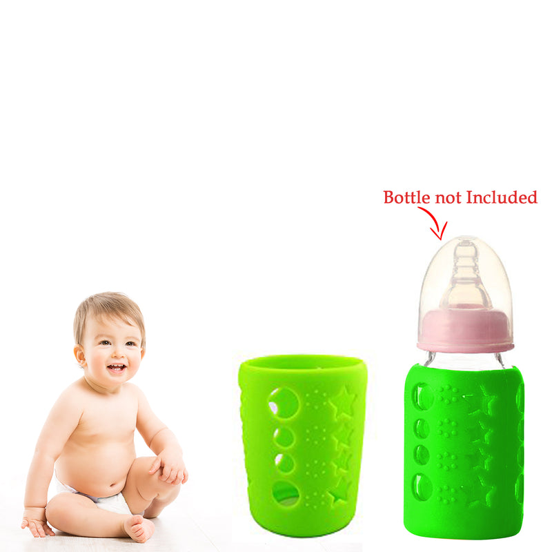 Safe-O-Kid - Pack of 2 - Silicone Baby Feeding Bottle Cover, Sleeve, Holder, Insulated Protection, All Bottle Types, Medium 120 ml, Green