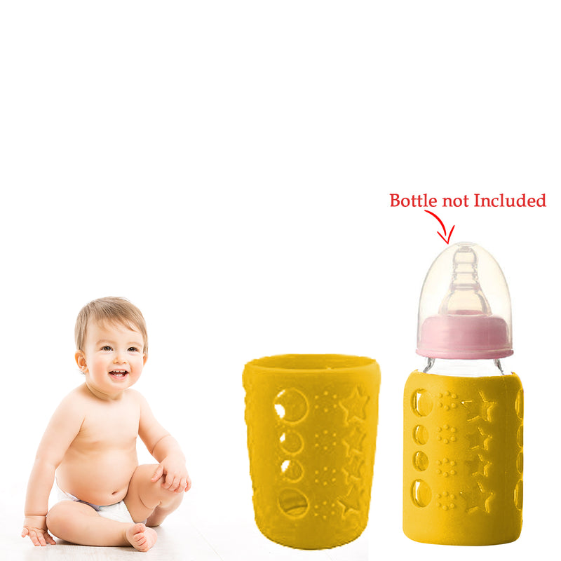 Safe-O-Kid - Pack of 2 -Silicone Baby Feeding Bottle Cover, Sleeve, Holder, Insulated Protection, All Bottle Types, Medium 120 ml, Yellow
