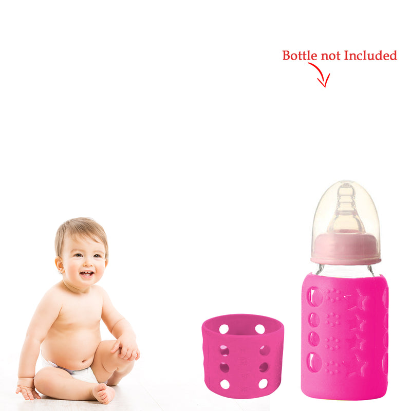 Safe-O-Kid -Pack of 2 - Silicone Baby Feeding Bottle Cover, Sleeve, Holder, Insulated Protection, All Bottle Types, Small 60 ml, Pink