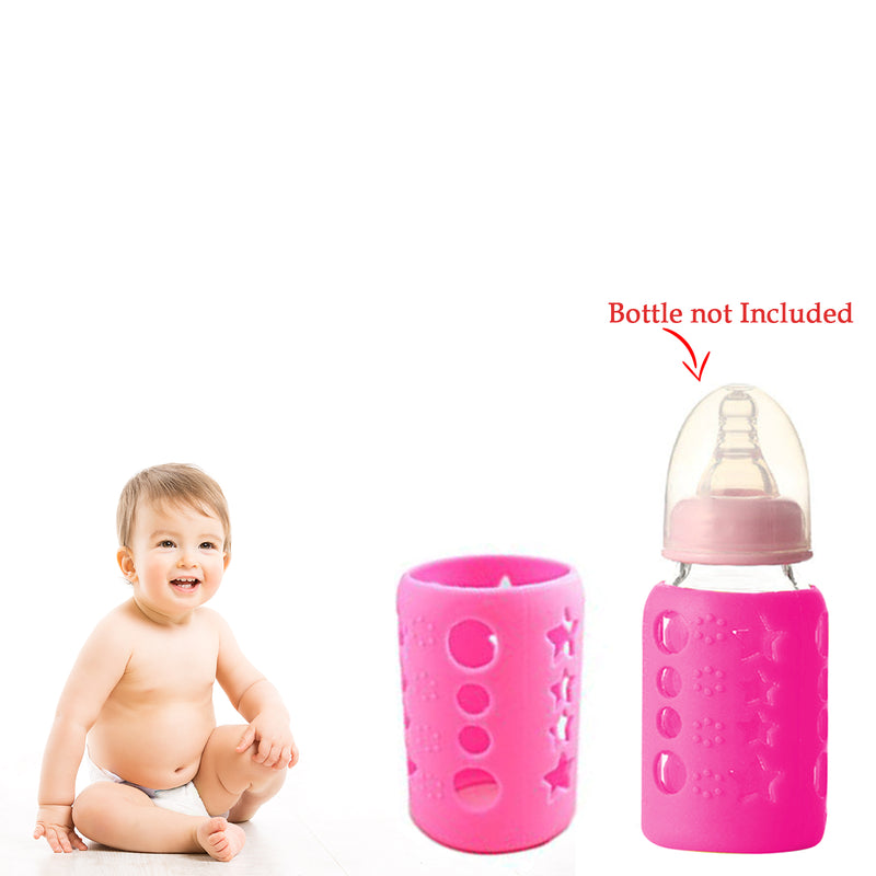 Safe-O-Kid - Pack of 1 - Silicone Baby Feeding Bottle Cover, Sleeve, Holder, Insulated Protection, All Bottle Types, Medium 120 ml- Pink