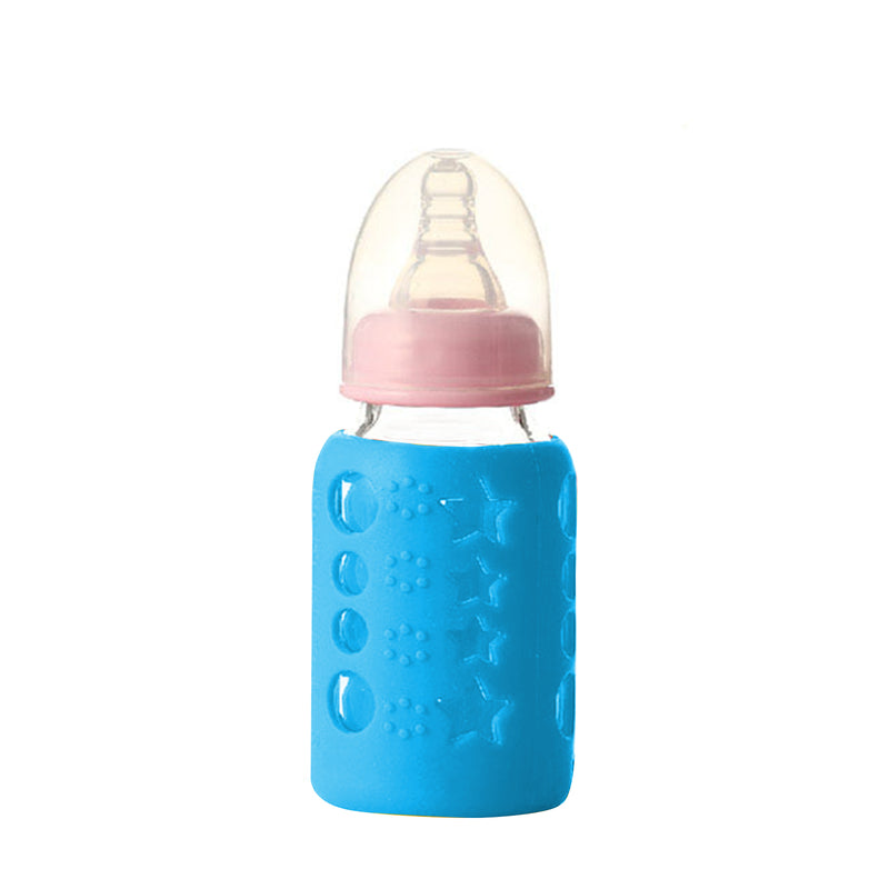 Safe-O-Kid - Pack of 1 - Silicone Baby Feeding Bottle Cover, Sleeve, Holder, Insulated Protection, All Bottle Types, Medium 120 ml, Blue