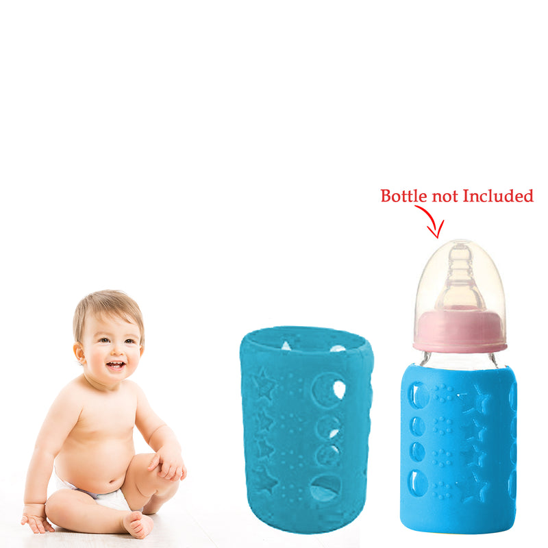 Safe-O-Kid - Pack of 1 - Silicone Baby Feeding Bottle Cover, Sleeve, Holder, Insulated Protection, All Bottle Types, Medium 120 ml, Blue