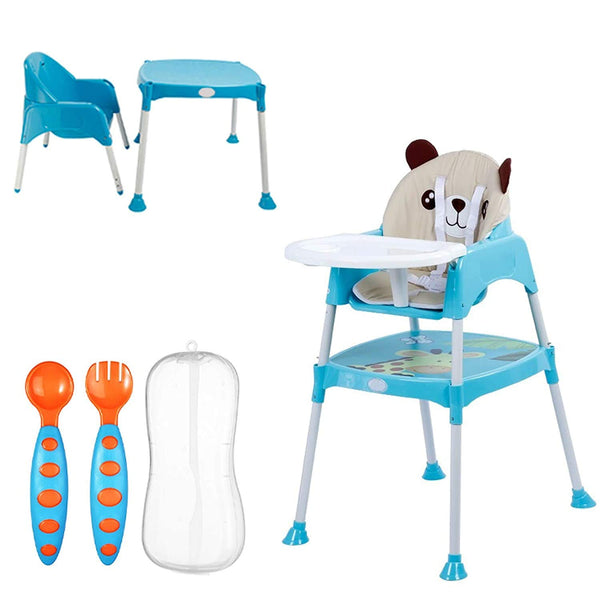 Safe-O-Kid Feeding High Chair Baby, Convertible 5 in 1 Baby Booster Chair with Adjustable Tray and a Table and Soft Cushion for 6 to 36 Months Baby, Weight Up to 15 Kgs, Blue(_1_)