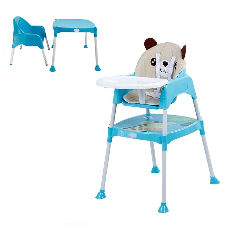 Safe-O-Kid Feeding High Chair Baby, Convertible 5 in 1 Baby Booster Chair with Adjustable Tray and a Table and Soft Cushion for 6 to 36 Months Baby, Weight Up to 15 Kgs- Blue