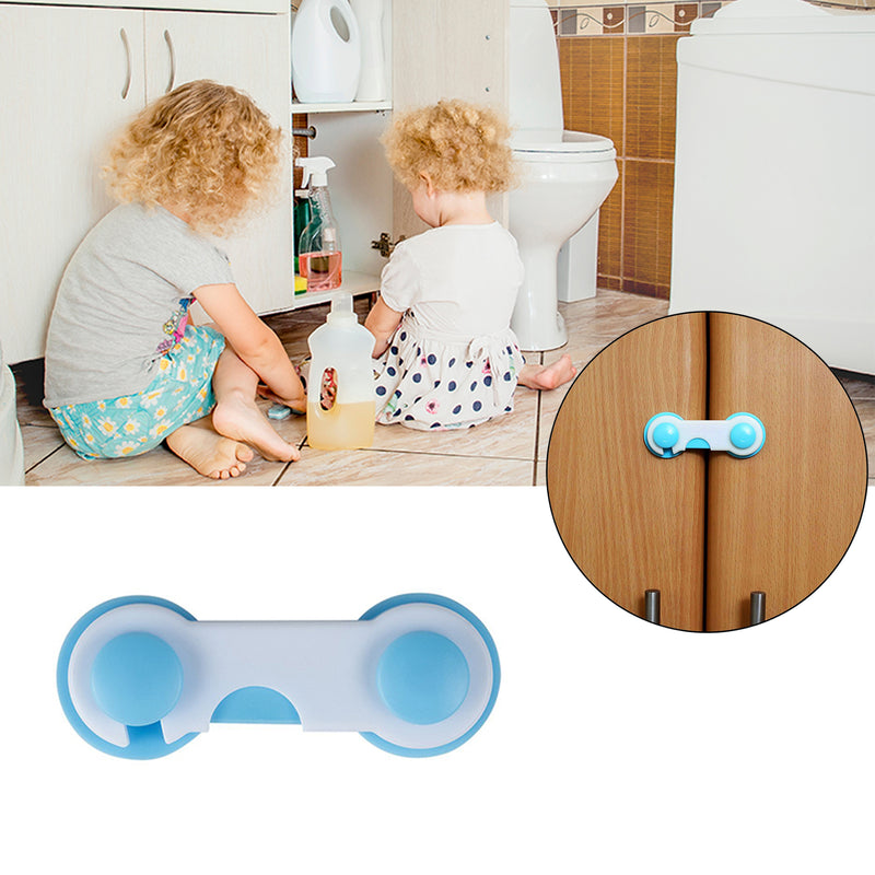 Safe-O-Kid - Pack of 4 - Easy to Use, Dotted with Smiley Ends Child Proof Cabinet Lock Blue