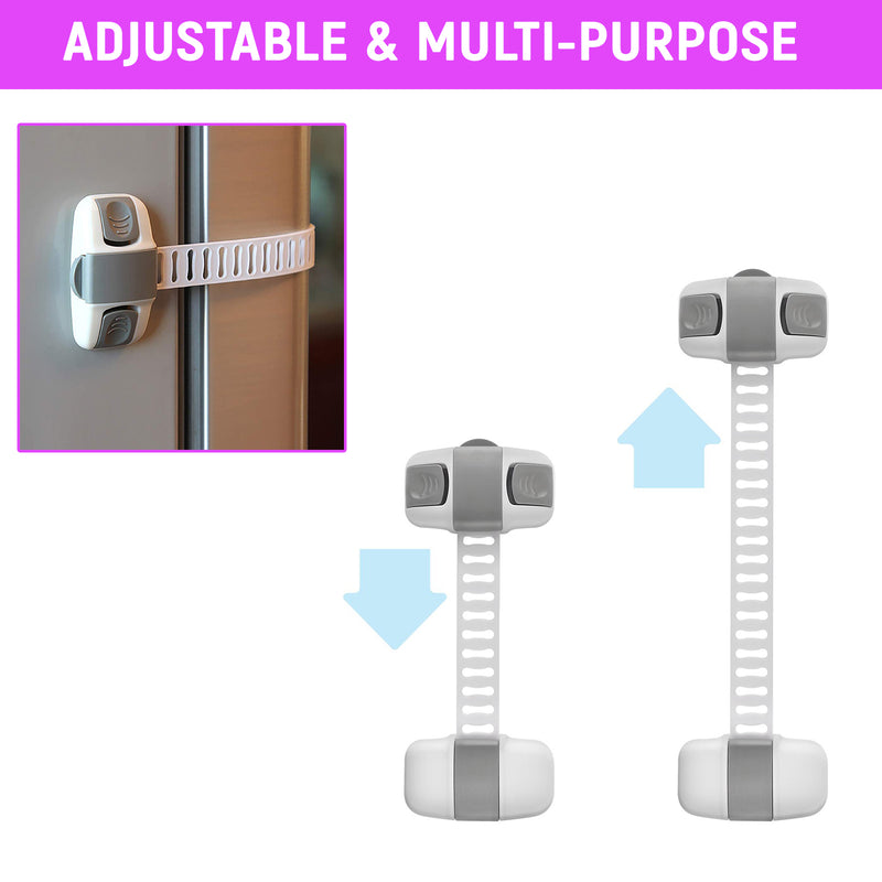 Safe O Kid Adjustable Medium Multi Purpose Child Safety Lock, Grey, Pack of 2
