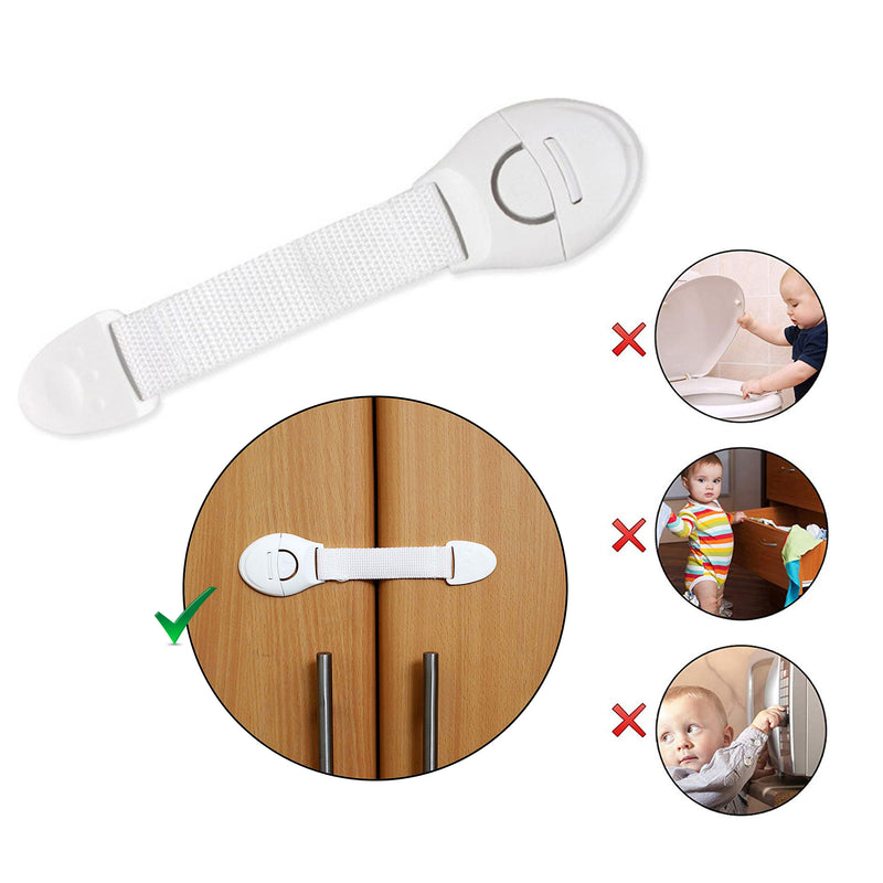 Safe-O-Kid - Pack of 4 - Extra Flexible Fabric, One Side Open Long Multi-Purpose Child Safety Lock - White