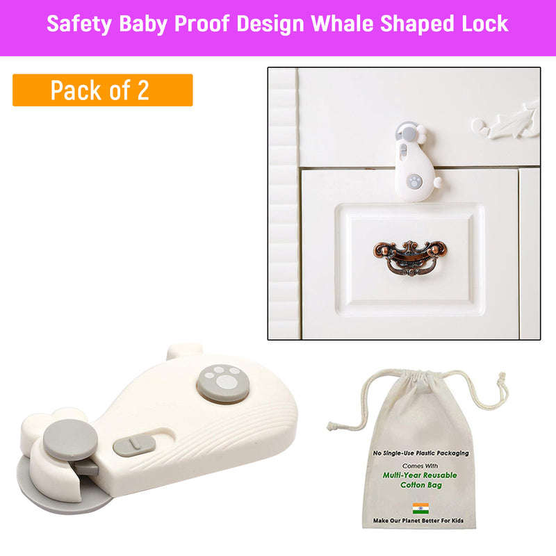 Safe-O-Kid 2 Drawer/Cabinet Locks - Child Safety for Chesters, Almiras, Baby Proofing - Indoor Safety, Whale Shaped, White