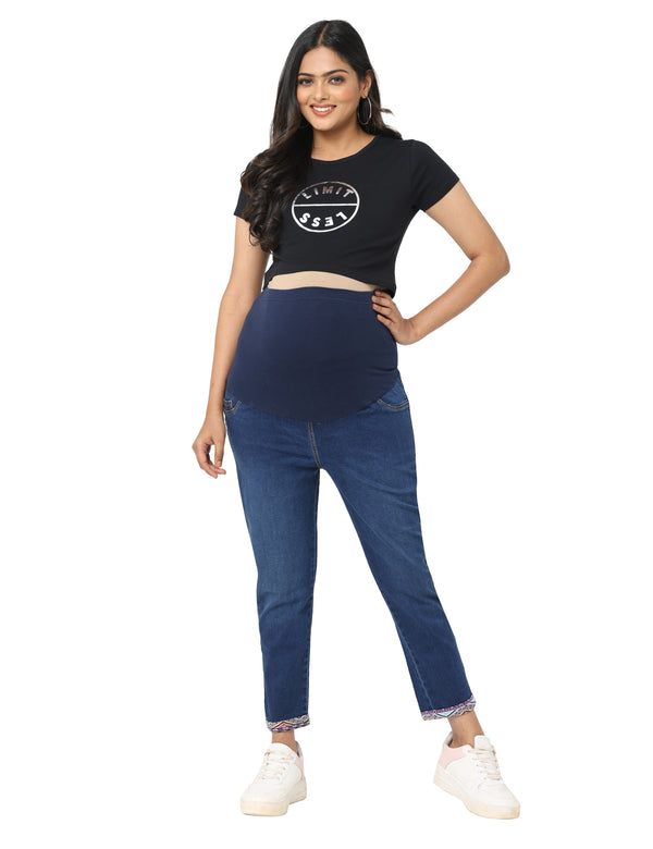 Charismomic Ankle length Straight Maternity Jeans - Blue