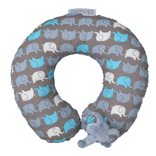 Cot and Candy Playette Animal Neck Roll - Grey, Printed Elephants