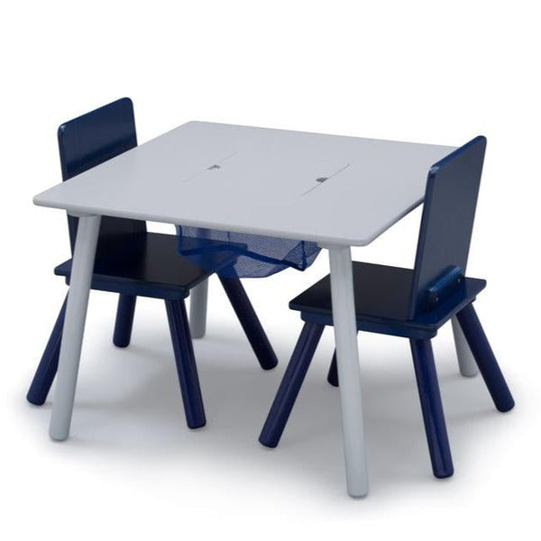 Cot and Candy Delta Children Kids Table and Chair Set with Storage (2 Chairs Included) - Navy / Grey