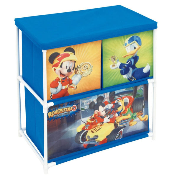 Cot and Candy Mickey Mouse Roadster Racers Storage Shelf With 3 Fabric Bins