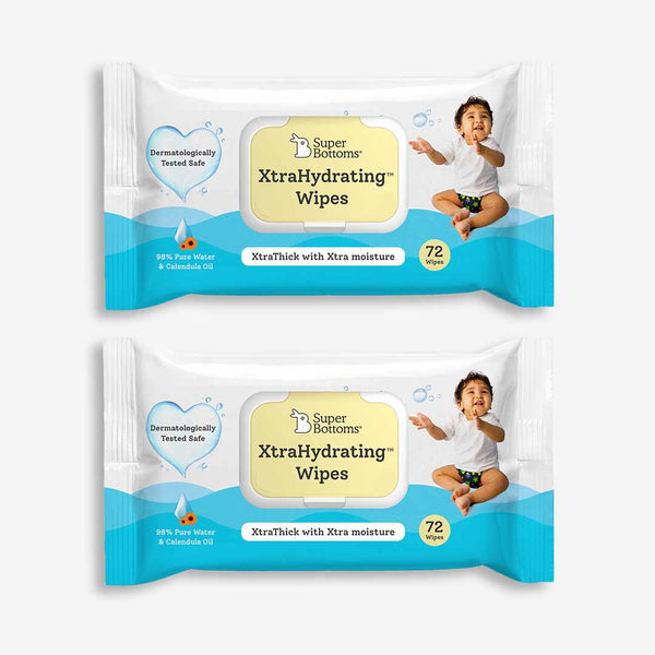 SuperBottoms 72 pcs - 2 Pack XtraHydrating™ Wipes, 3.5x moisture, 3x thick, Unscented