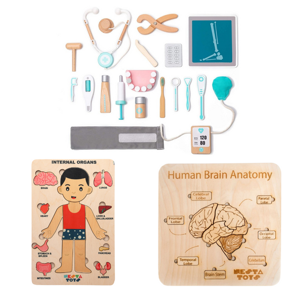 Nesta Toys Wooden Doctor Gift Set for Kids | Pretend Play Medical Kit with Puzzles (3+ Years)